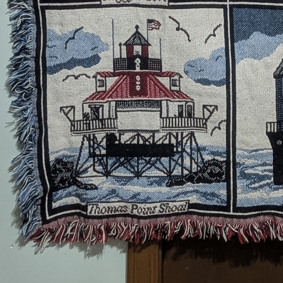 Vintage Goodwin Weavers 100% Cotton Lighthouse Tapestry Throw Blanket 63″x44″ - Picture 3 of 7